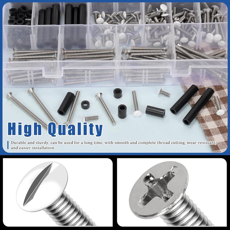 Glarks 385pcs White Wall Plate Screw Set, 3/8’’ 1/2’’ 3/4’’ 1’’ Long, Outlet Plate Screw and Long Electrical Outlet Screw with Nylon Round Spacer, Switch Panel Screw, Outlet Cover Screw for Wall Plate - Image 3